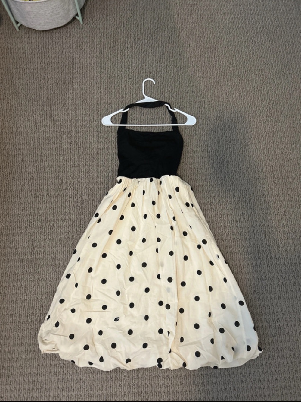 Summer Fridays Black Halter Top Cream Polka Dot Skirt Dress
